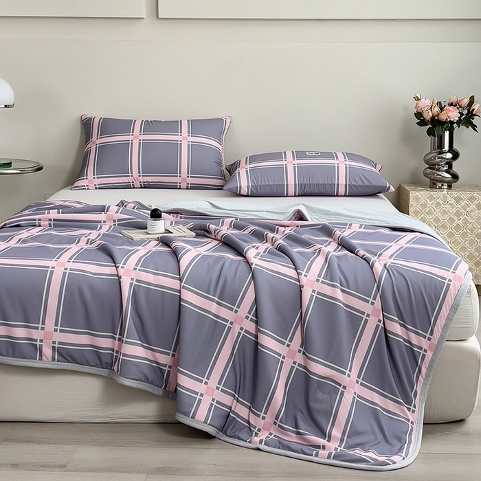 91家纺网 家纺一手货源 找家纺 世纪绒品 2026新款A类印花凉感丝夏被夏凉被空调被 英伦格纹