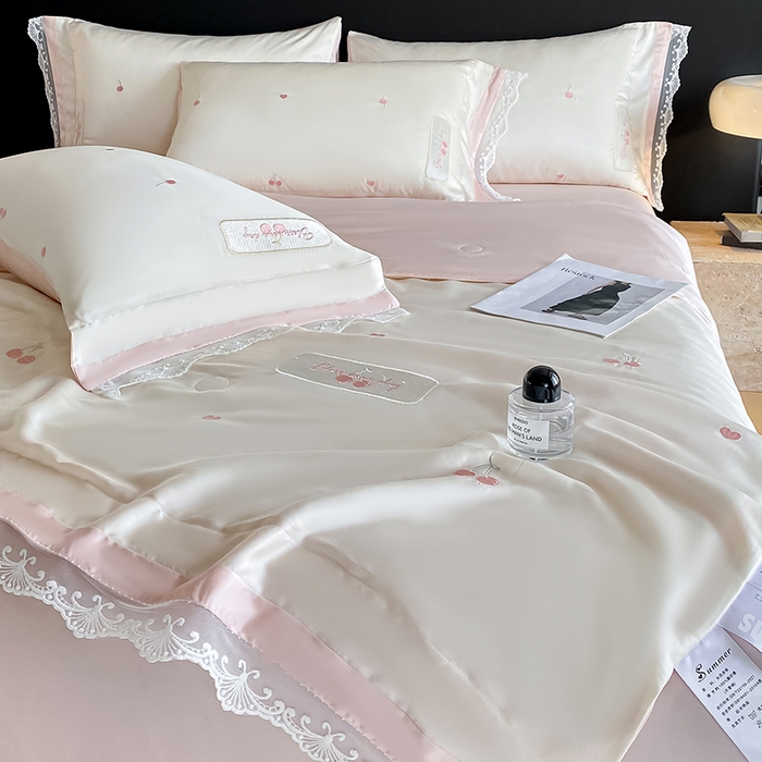 91家纺网 家纺一手货源 找家纺 （总）置顶家纺 22026新款水洗天丝夏被刺绣樱桃四件套