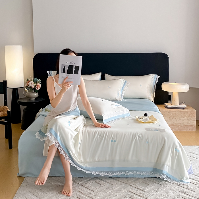 91家纺网 家纺一手货源 找家纺 （总）置顶家纺 22026新款水洗天丝夏被刺绣樱桃四件套