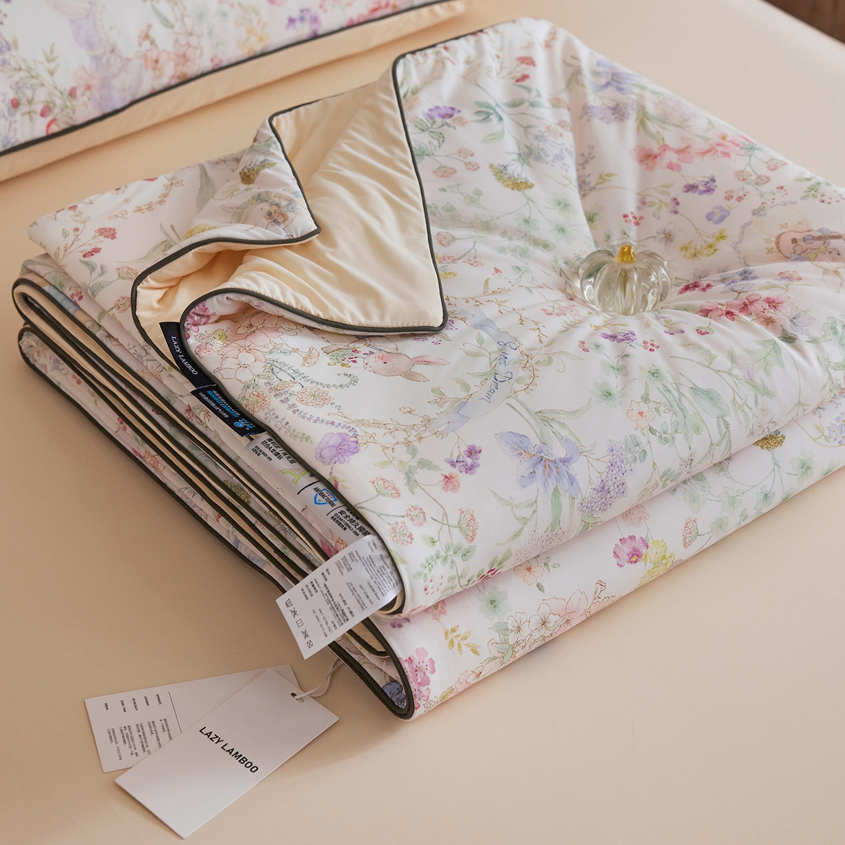 91家纺网 家纺一手货源 找家纺 丽笙被芯 2026新款凉感印花夏被夏凉被空调被 春野小兔-粉