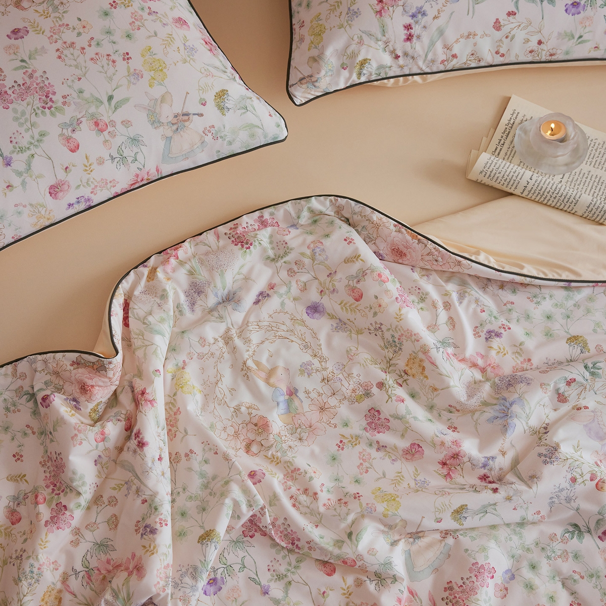 91家纺网 家纺一手货源 找家纺 丽笙被芯 2026新款凉感印花夏被夏凉被空调被 春野小兔-粉