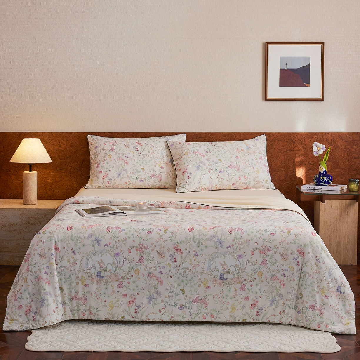 91家纺网 家纺一手货源 找家纺 丽笙被芯 2026新款凉感印花夏被夏凉被空调被 春野小兔-粉