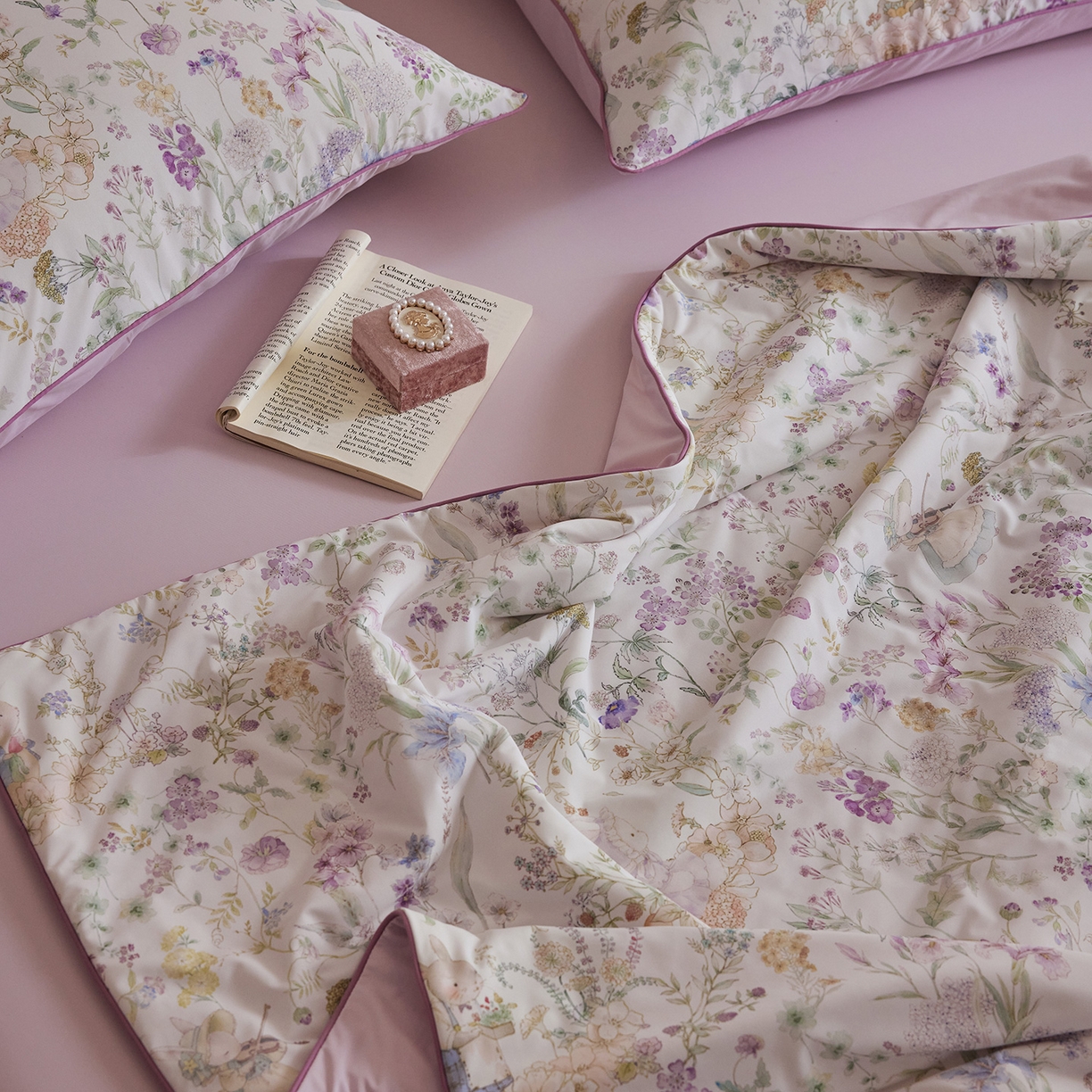 91家纺网 家纺一手货源 找家纺 丽笙被芯 2026新款凉感印花夏被夏凉被空调被 春野小兔-紫