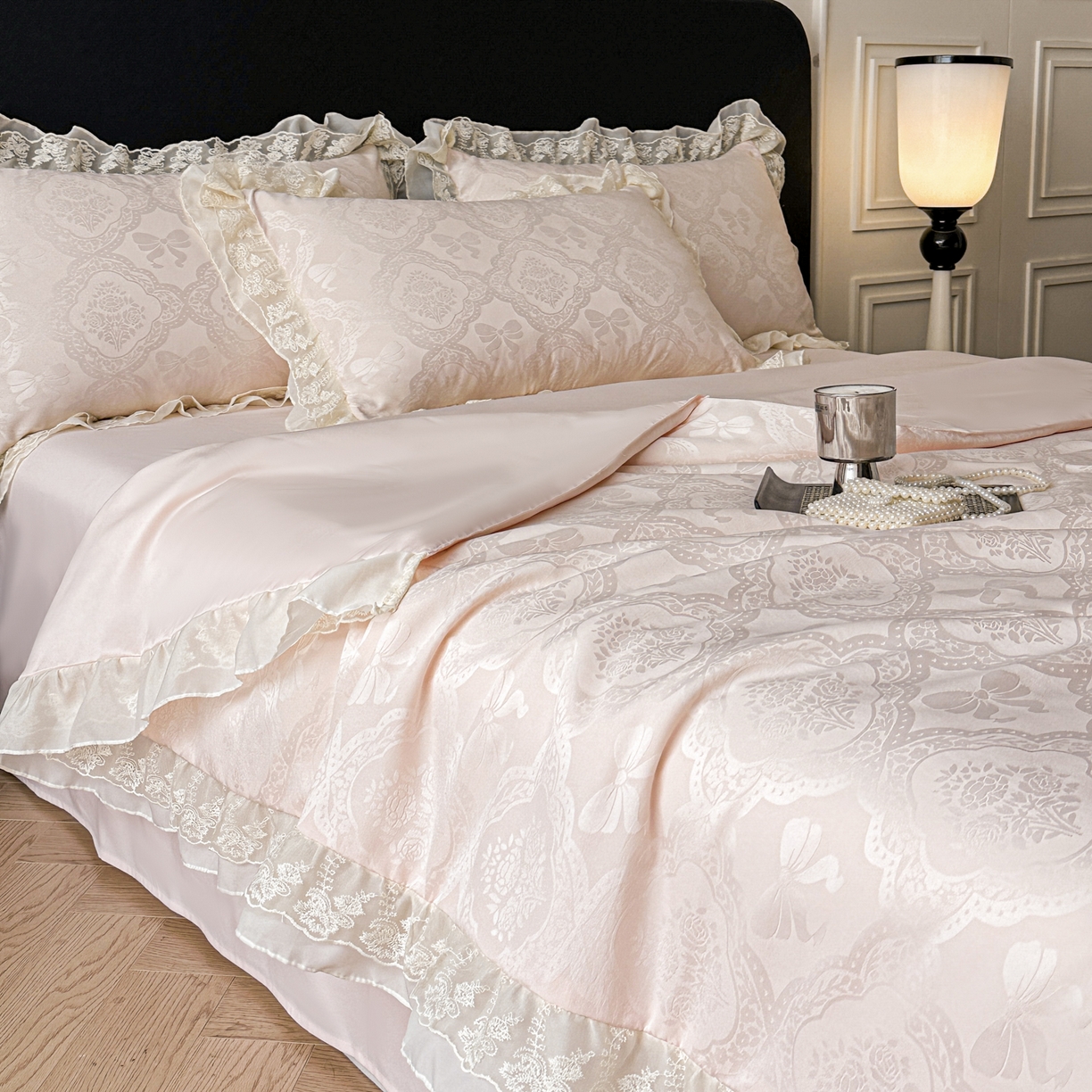 91家纺网 家纺一手货源 找家纺 （总）你好美丽 2026新款水洗真丝蕾丝花边夏被夏凉被空调被四件套-夏梦