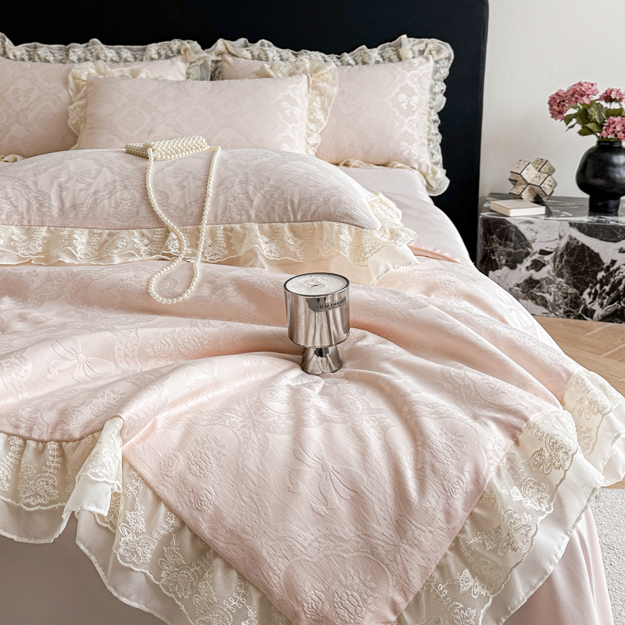 91家纺网 家纺一手货源 找家纺 （总）你好美丽 2026新款水洗真丝蕾丝花边夏被夏凉被空调被四件套-夏梦