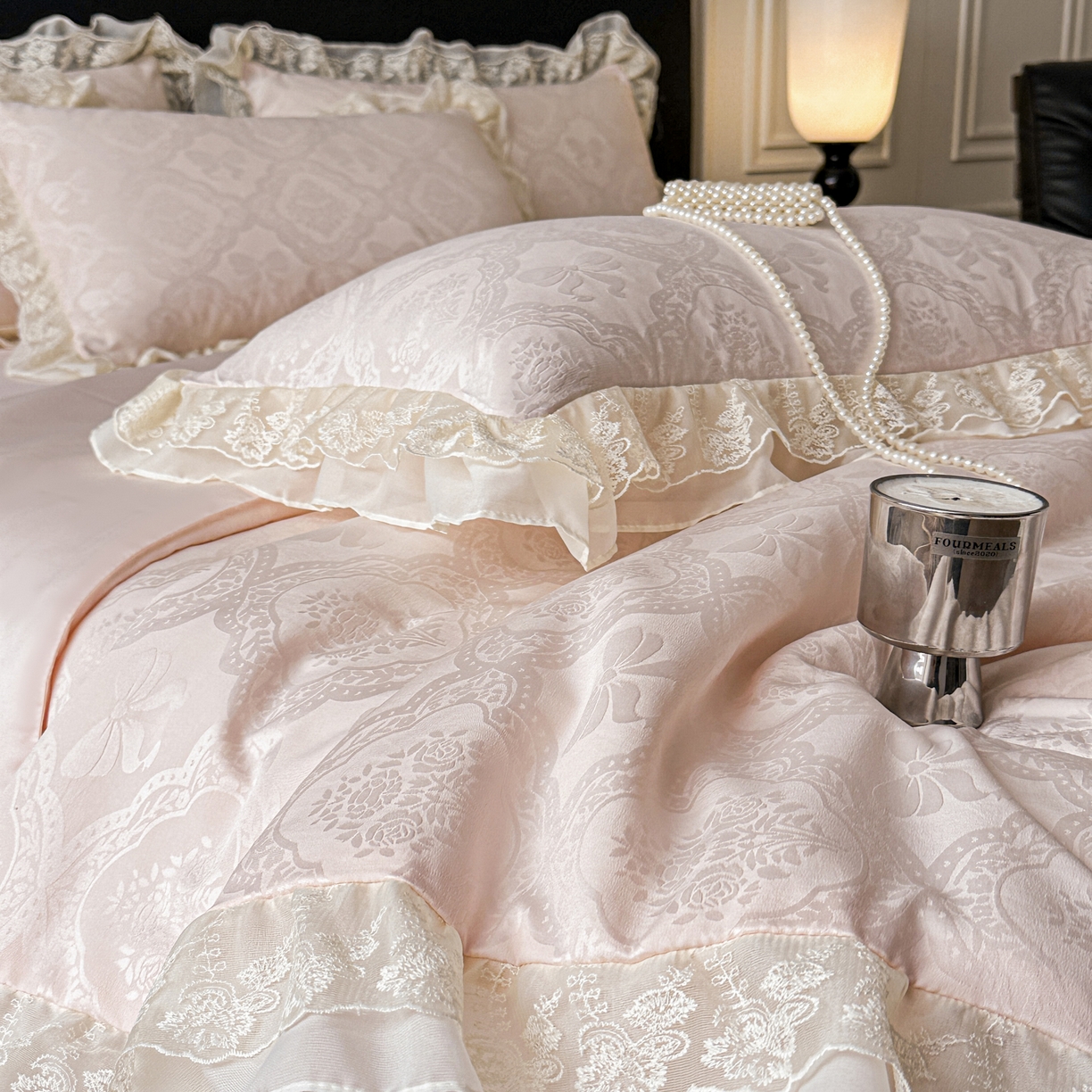 91家纺网 家纺一手货源 找家纺 （总）你好美丽 2026新款水洗真丝蕾丝花边夏被夏凉被空调被四件套-夏梦