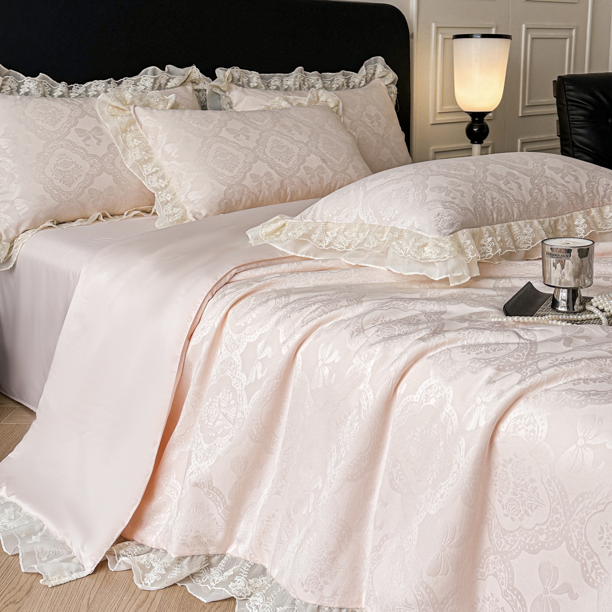 91家纺网 家纺一手货源 找家纺 （总）你好美丽 2026新款水洗真丝蕾丝花边夏被夏凉被空调被四件套-夏梦