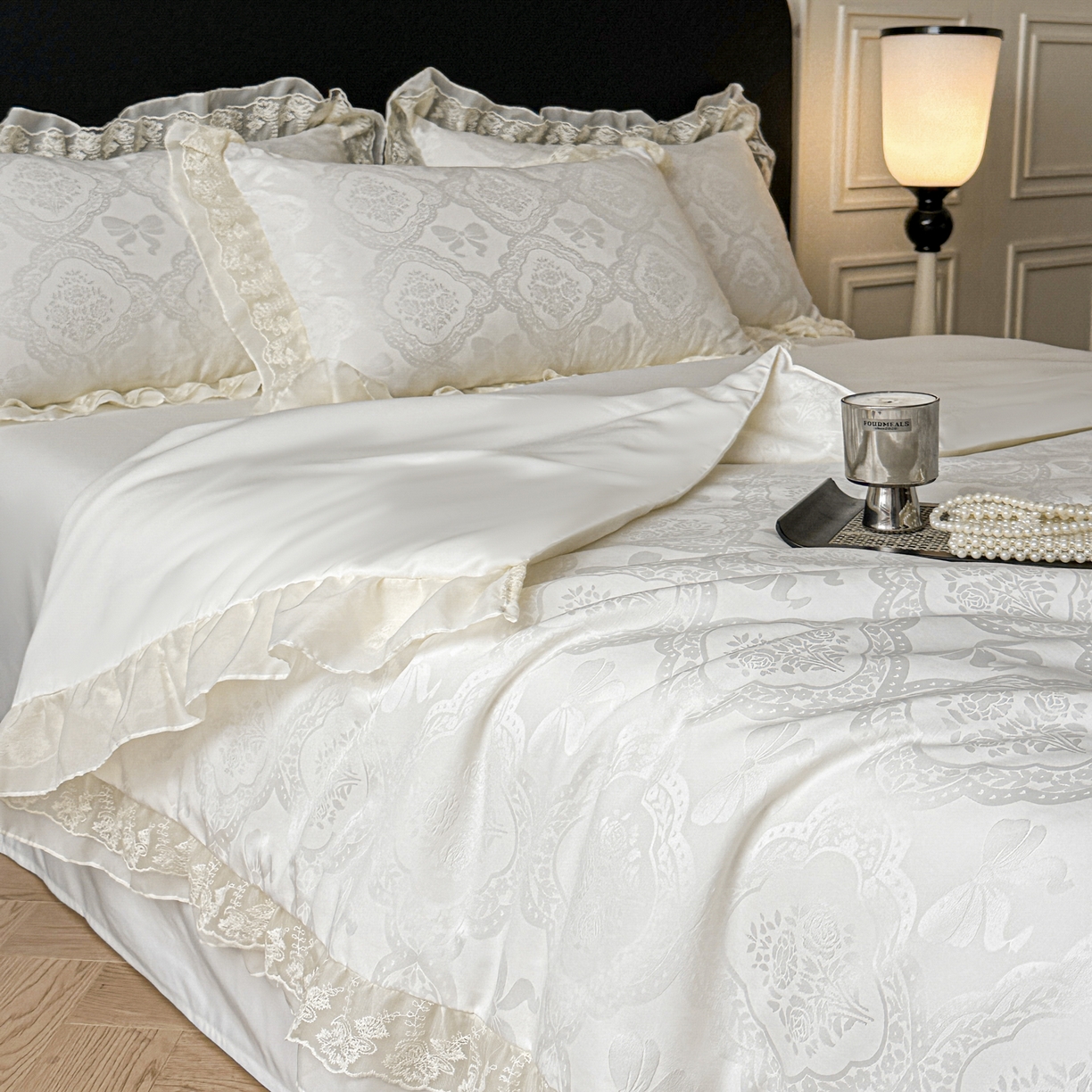 91家纺网 家纺一手货源 找家纺 你好美丽 2026新款水洗真丝蕾丝花边夏被夏凉被空调被四件套-夏梦 夏梦白