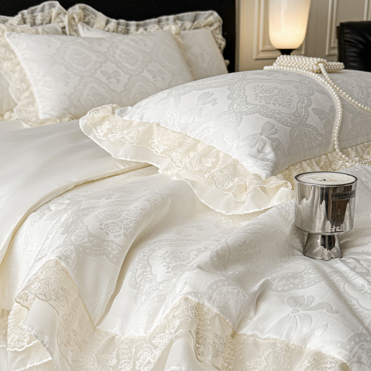 91家纺网 家纺一手货源 找家纺 你好美丽 2026新款水洗真丝蕾丝花边夏被夏凉被空调被四件套-夏梦 夏梦白