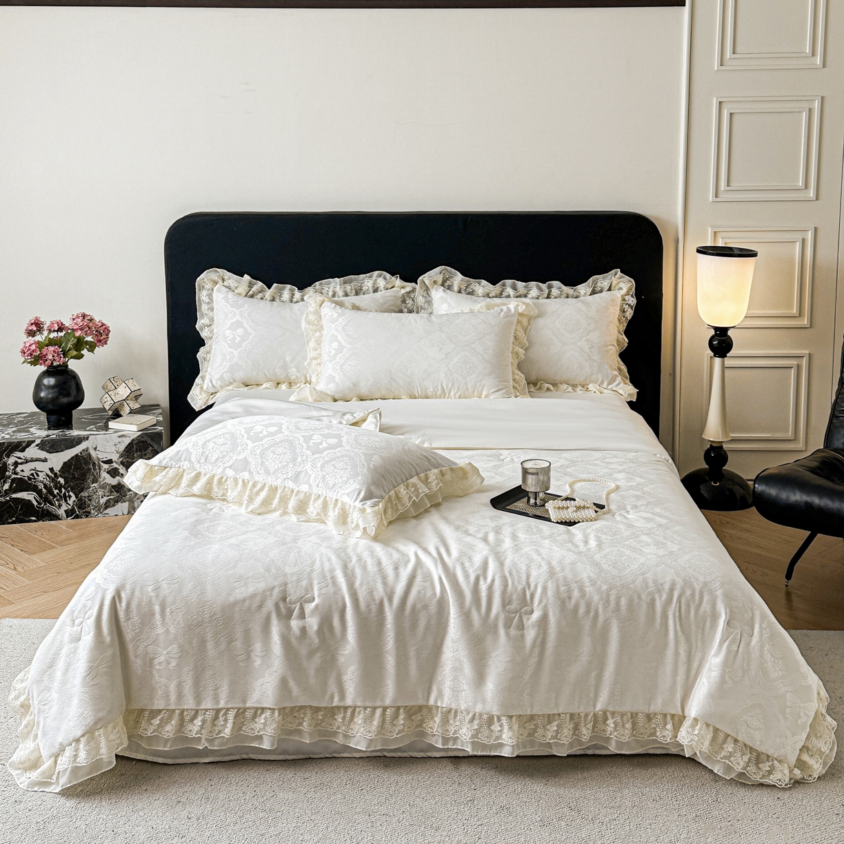 91家纺网 家纺一手货源 找家纺 你好美丽 2026新款水洗真丝蕾丝花边夏被夏凉被空调被四件套-夏梦 夏梦白