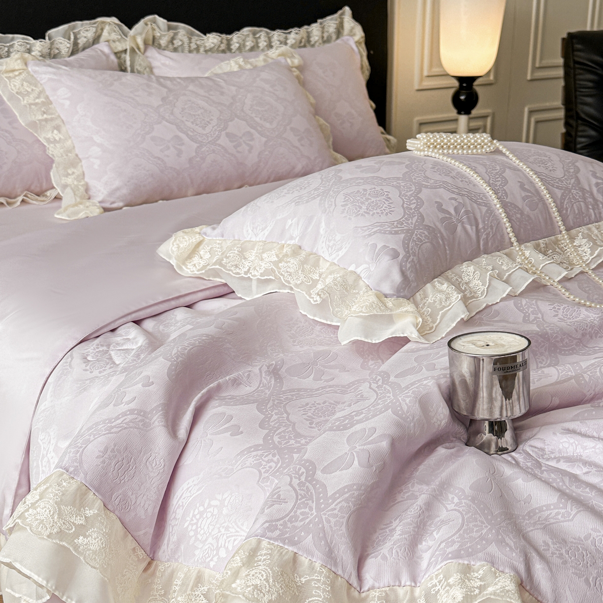 91家纺网 家纺一手货源 找家纺 你好美丽 2026新款水洗真丝蕾丝花边夏被夏凉被空调被四件套-夏梦 夏梦紫