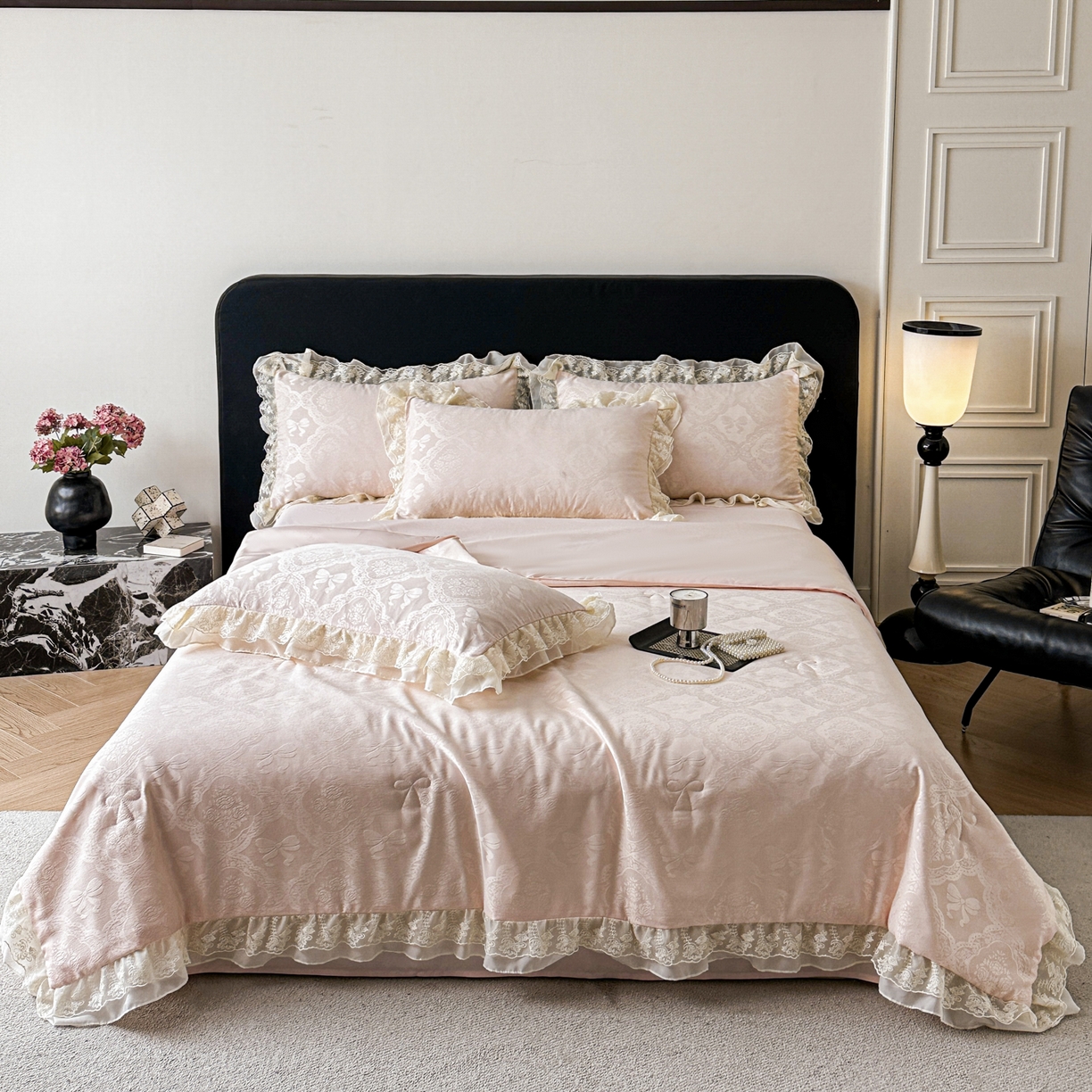 91家纺网 家纺一手货源 找家纺 你好美丽 2026新款水洗真丝蕾丝花边夏被夏凉被空调被四件套-夏梦 夏梦玉