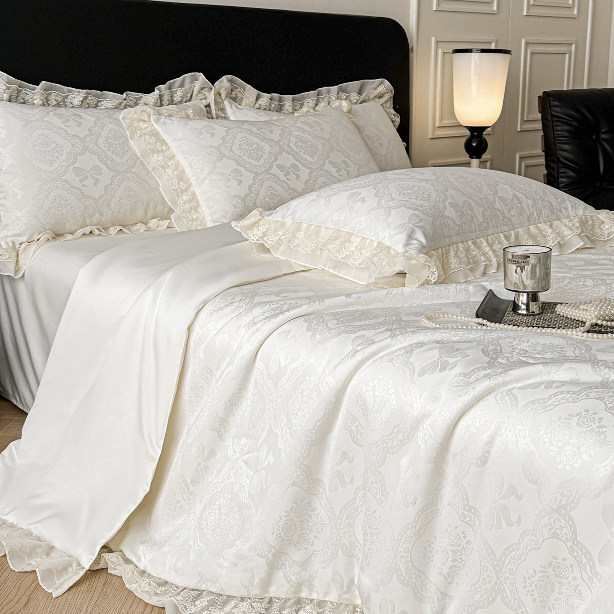 91家纺网 家纺一手货源 找家纺 你好美丽 2026新款水洗真丝蕾丝花边夏被夏凉被空调被四件套-夏梦 夏梦白