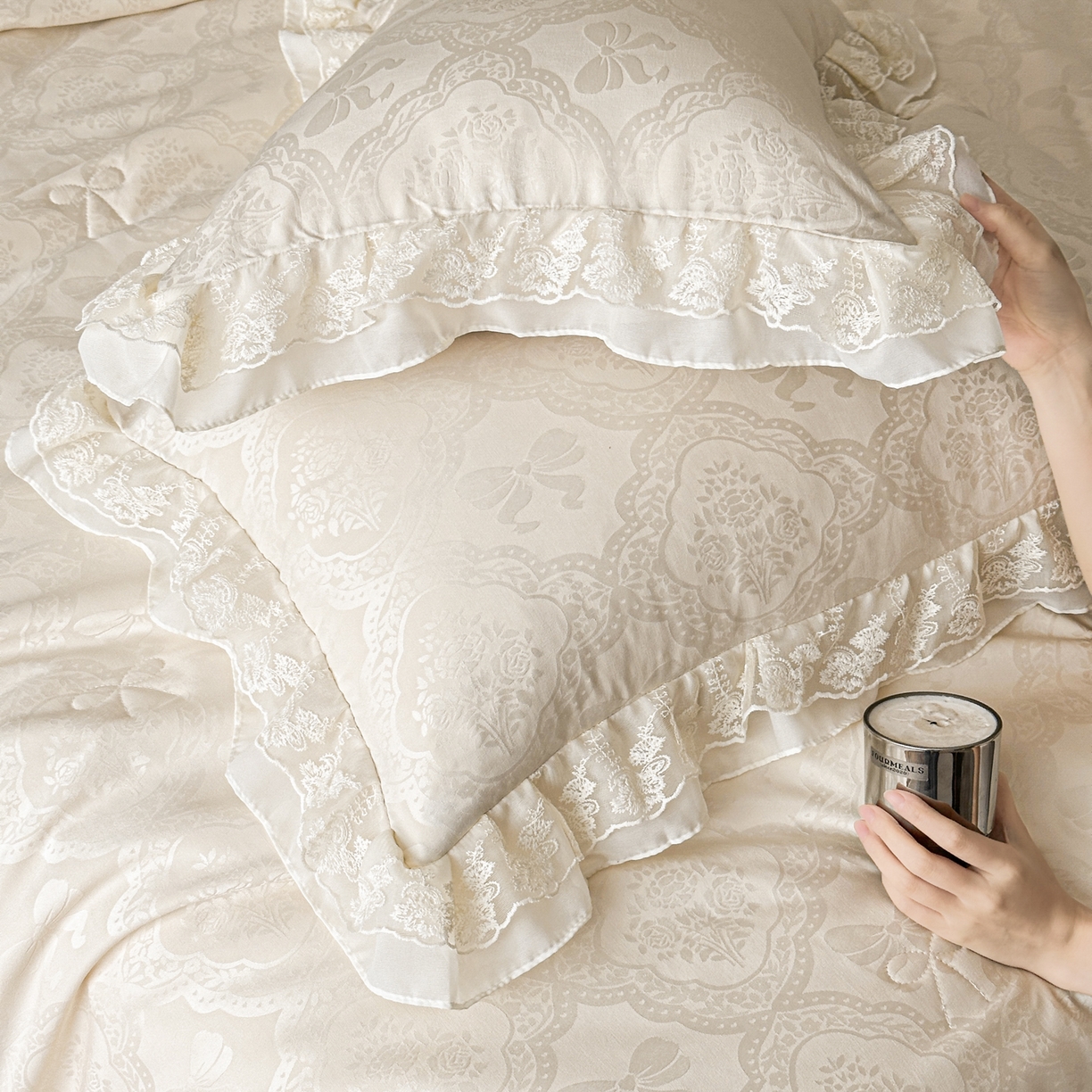 91家纺网 家纺一手货源 找家纺 你好美丽 2026新款水洗真丝蕾丝花边夏被夏凉被空调被四件套-夏梦 夏梦杏