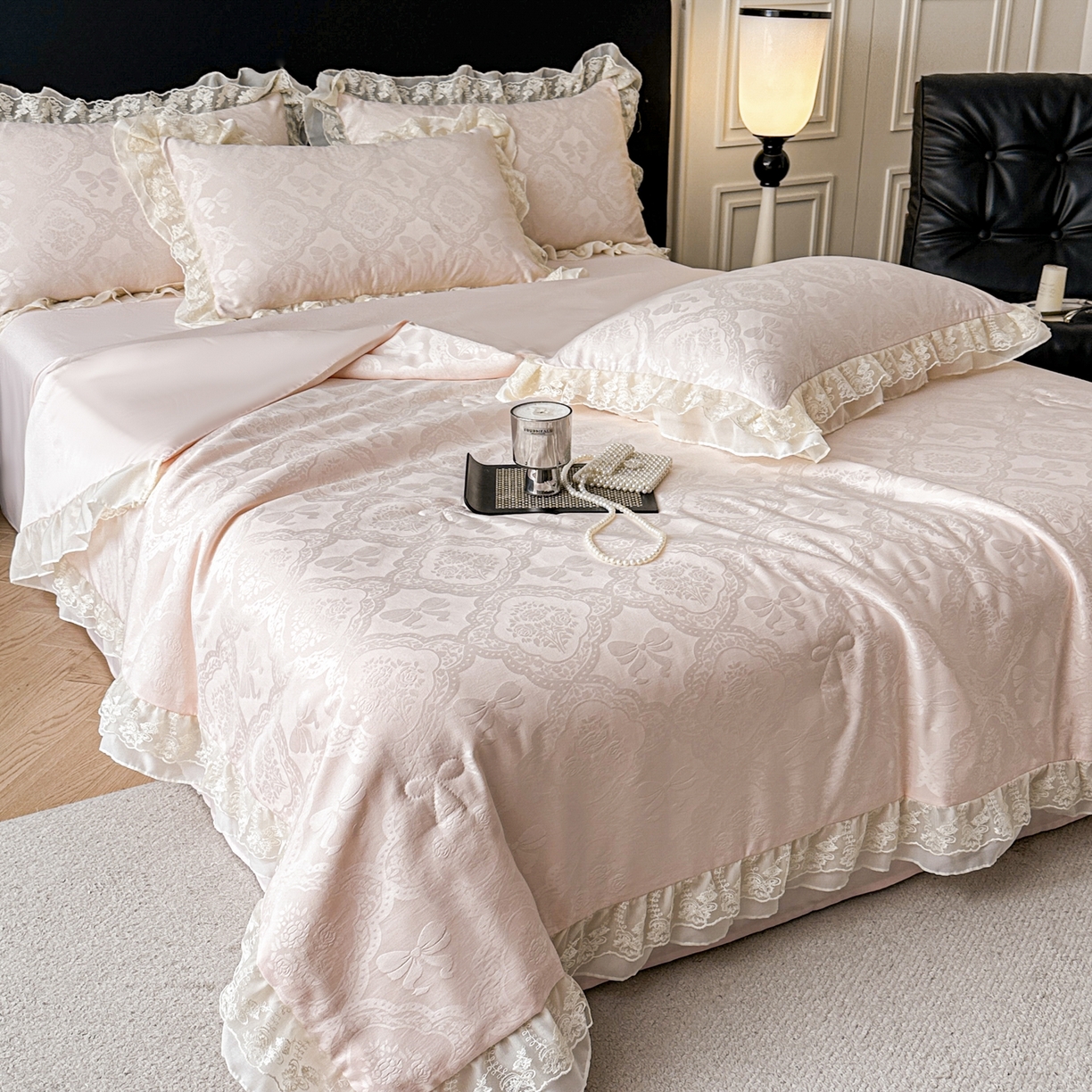 91家纺网 家纺一手货源 找家纺 你好美丽 2026新款水洗真丝蕾丝花边夏被夏凉被空调被四件套-夏梦 夏梦玉