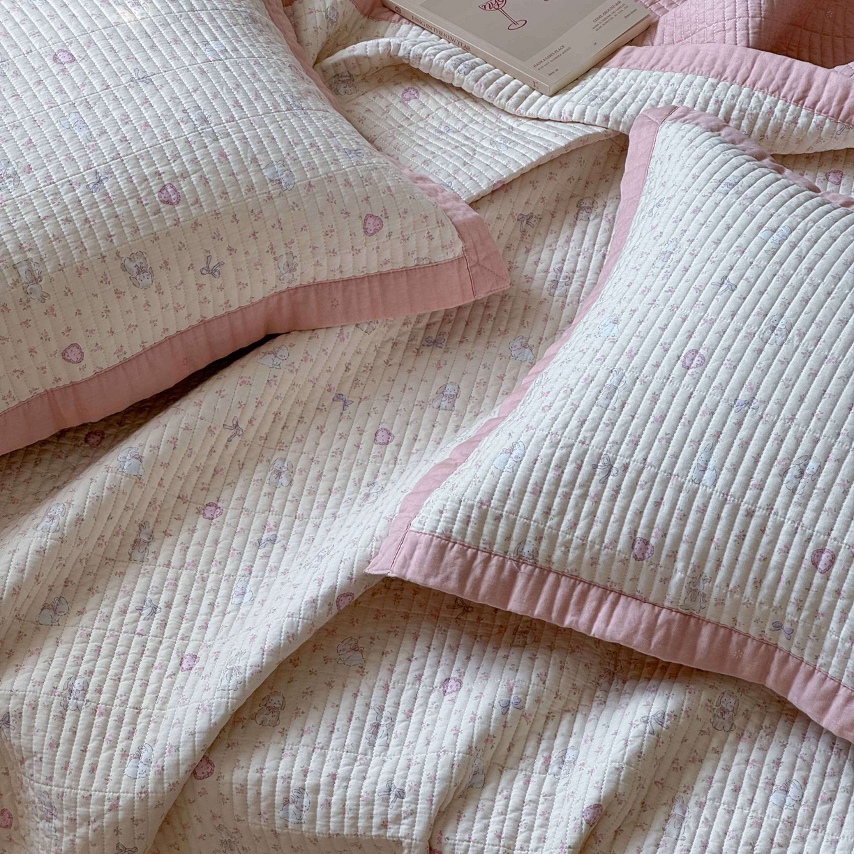 91家纺网 家纺一手货源 找家纺 床盖工厂店 2026春夏新款双面全棉床盖三件套 许许兔