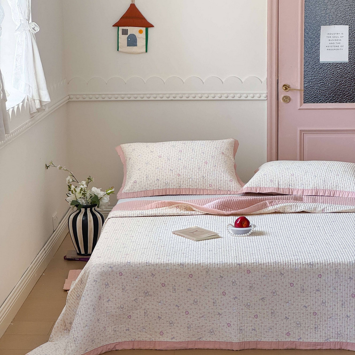 床盖工厂店 2026春夏新款双面全棉床盖三件套 许许兔