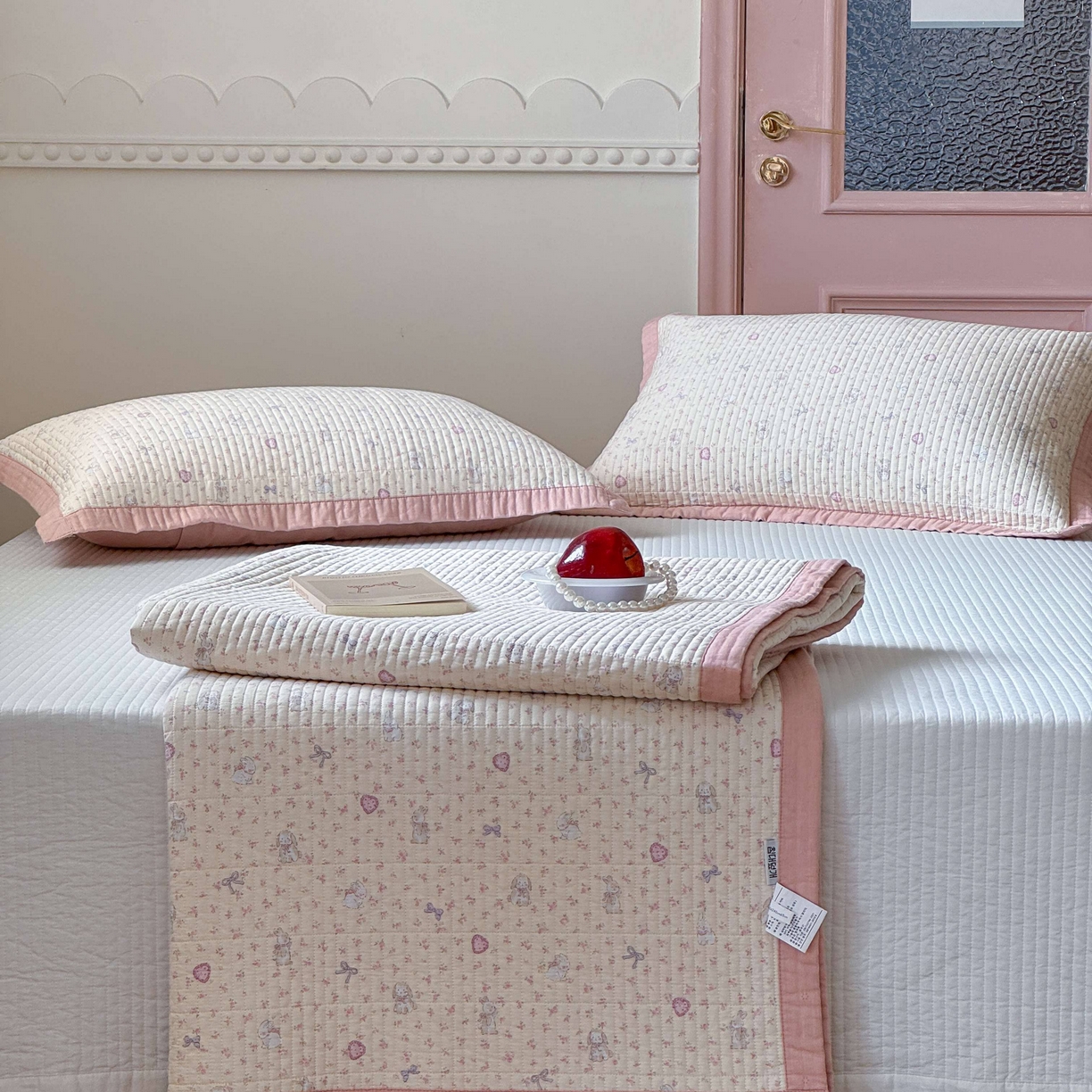 91家纺网 家纺一手货源 找家纺 床盖工厂店 2026春夏新款双面全棉床盖三件套 许许兔