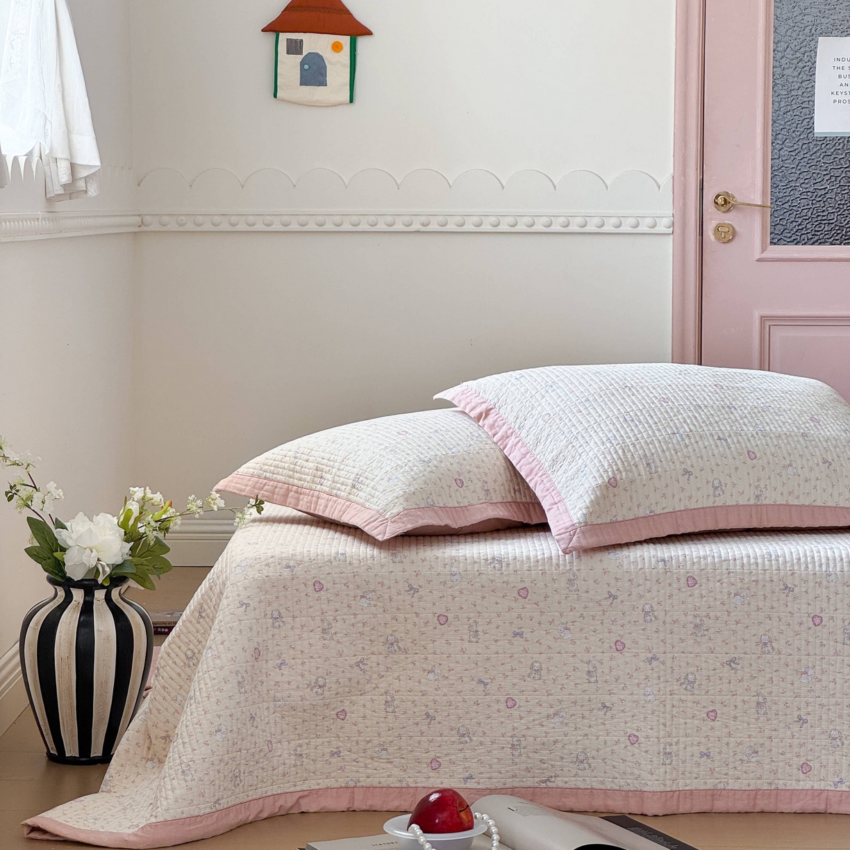 91家纺网 家纺一手货源 找家纺 床盖工厂店 2026春夏新款双面全棉床盖三件套 许许兔