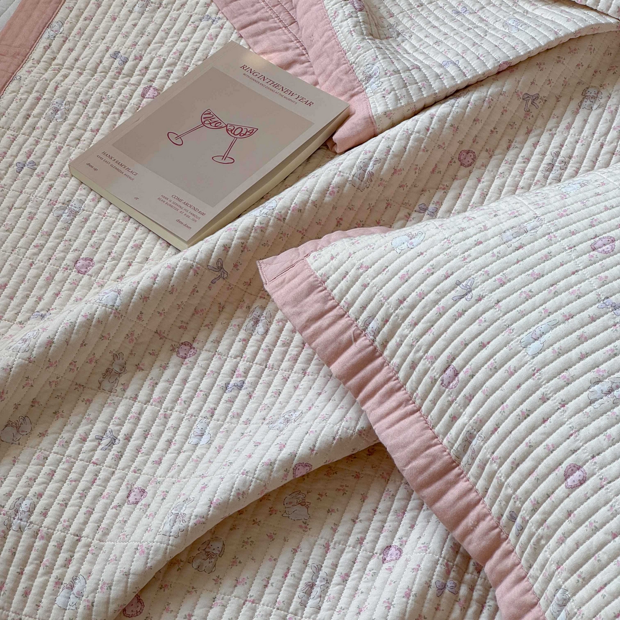 91家纺网 家纺一手货源 找家纺 床盖工厂店 2026春夏新款双面全棉床盖三件套 许许兔