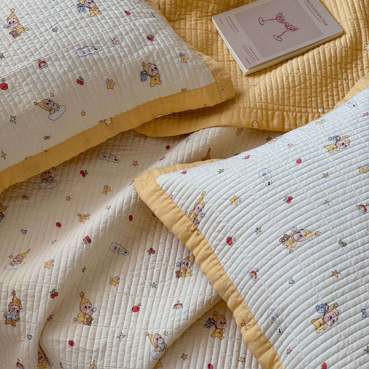 91家纺网 家纺一手货源 找家纺 床盖工厂店 2026春夏新款双面全棉床盖三件套 可爱星人