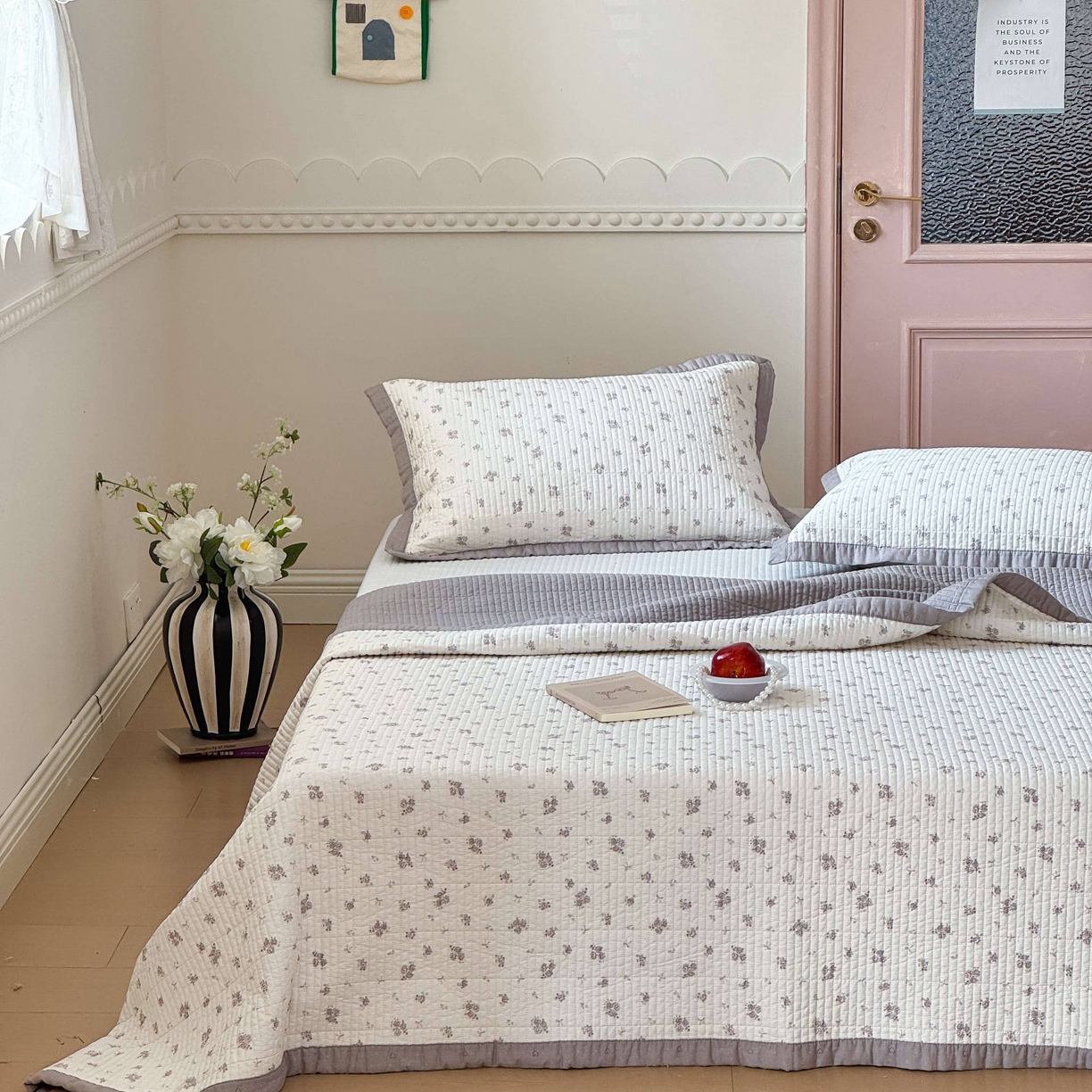 床盖工厂店 2026春夏新款双面全棉床盖三件套 清晨花语