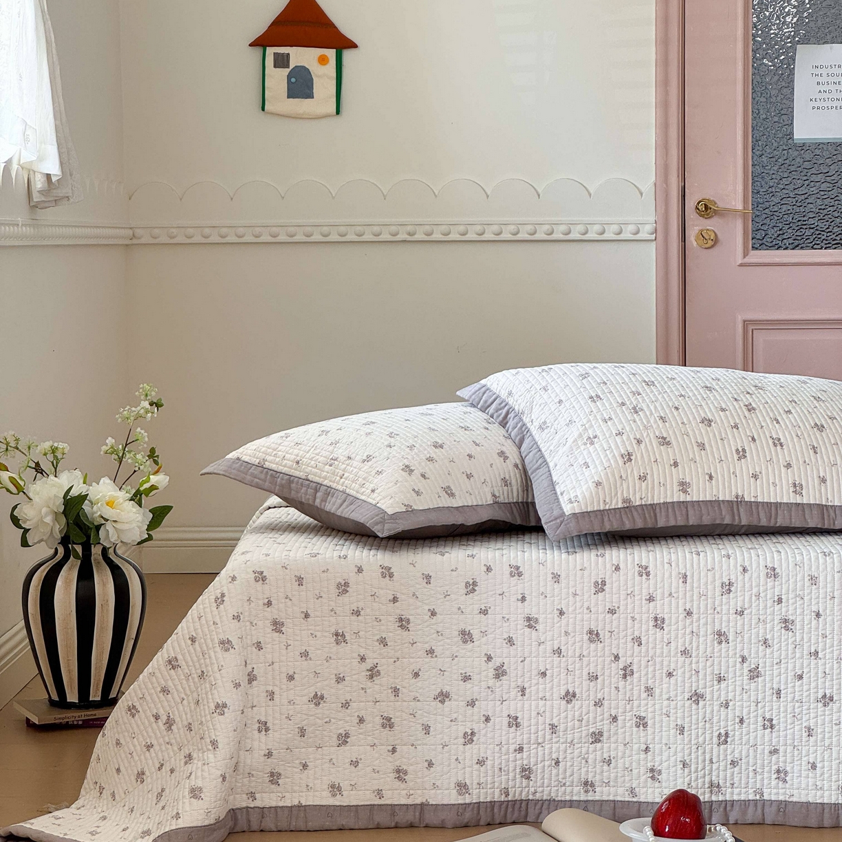 91家纺网 家纺一手货源 找家纺 床盖工厂店 2026春夏新款双面全棉床盖三件套 清晨花语