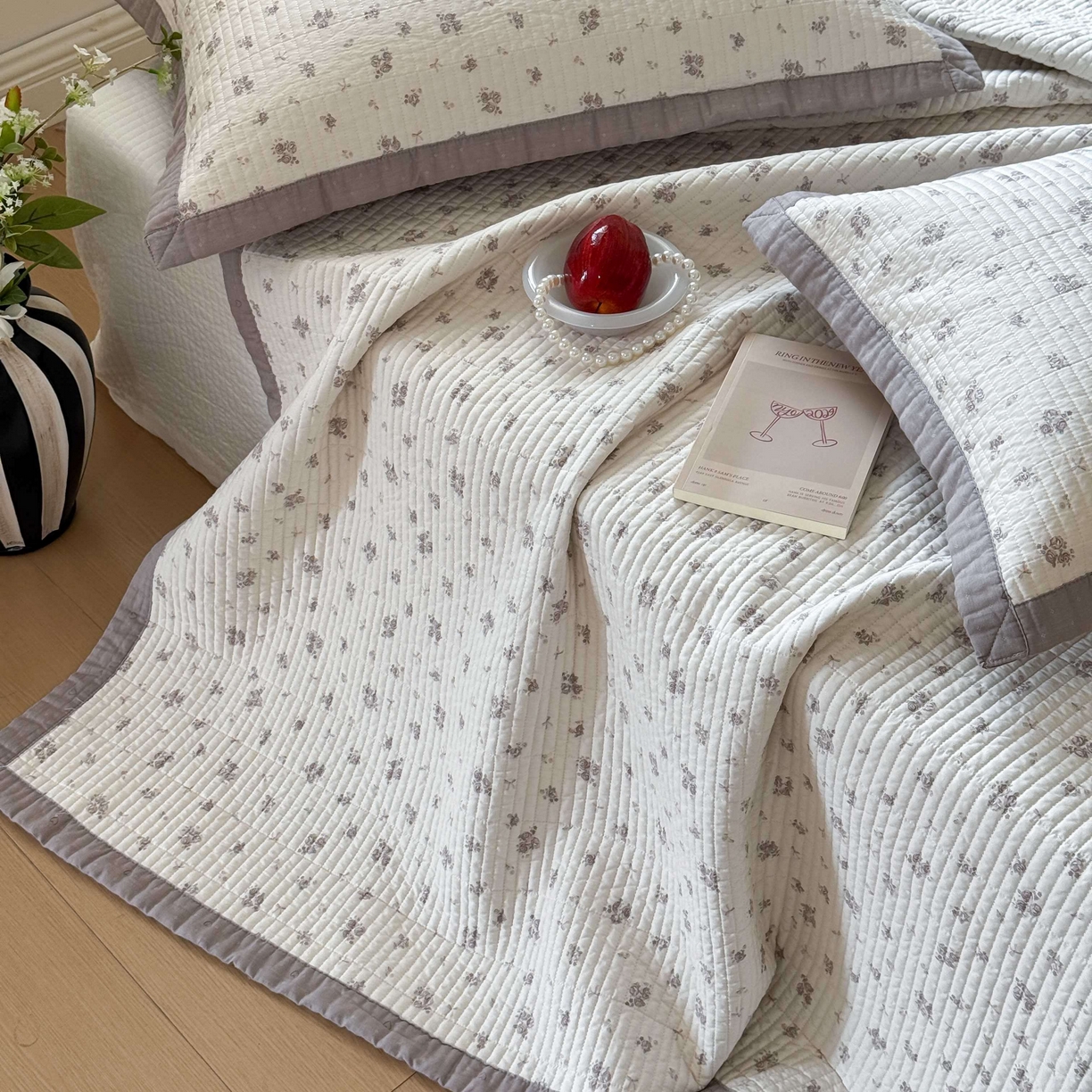 91家纺网 家纺一手货源 找家纺 床盖工厂店 2026春夏新款双面全棉床盖三件套 清晨花语