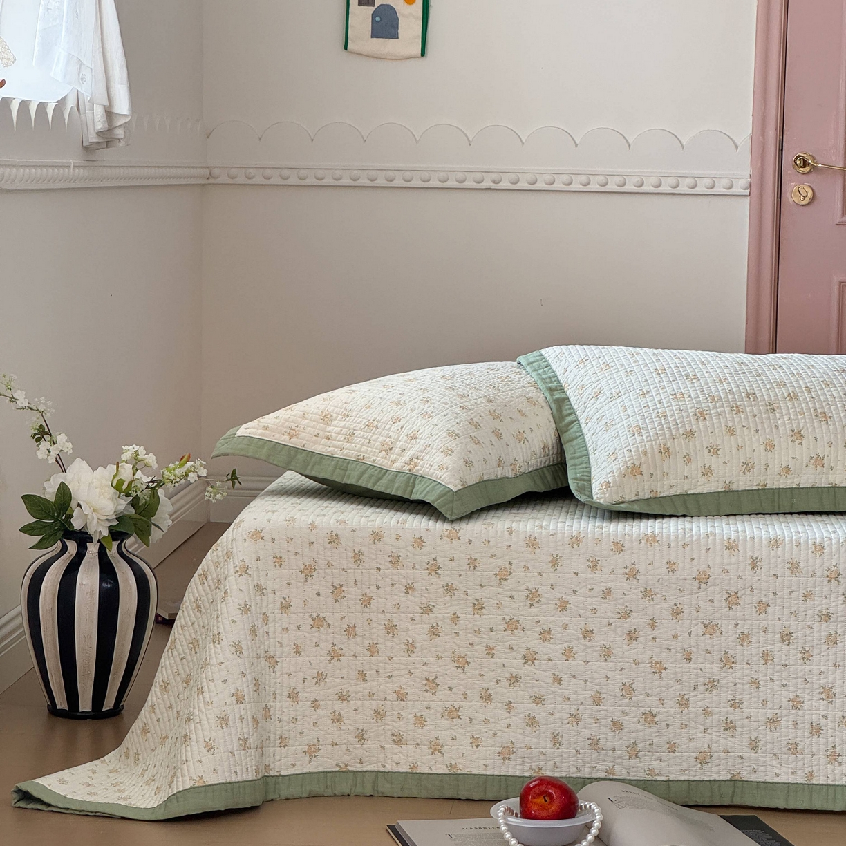 91家纺网 家纺一手货源 找家纺 床盖工厂店 2026春夏新款双面全棉床盖三件套 小月黄