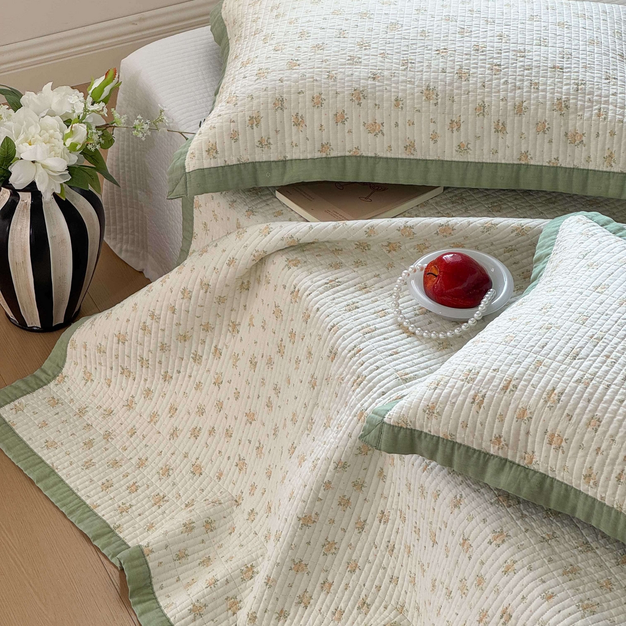 91家纺网 家纺一手货源 找家纺 床盖工厂店 2026春夏新款双面全棉床盖三件套 小月黄