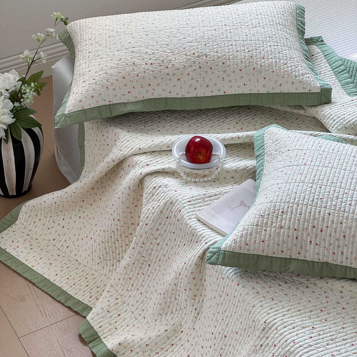 91家纺网 家纺一手货源 找家纺 床盖工厂店 2026春夏新款双面全棉床盖三件套 小野花