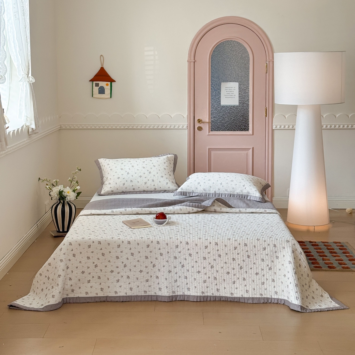 91家纺网 家纺一手货源 找家纺 床盖工厂店 2026春夏新款双面全棉床盖三件套 清晨花语