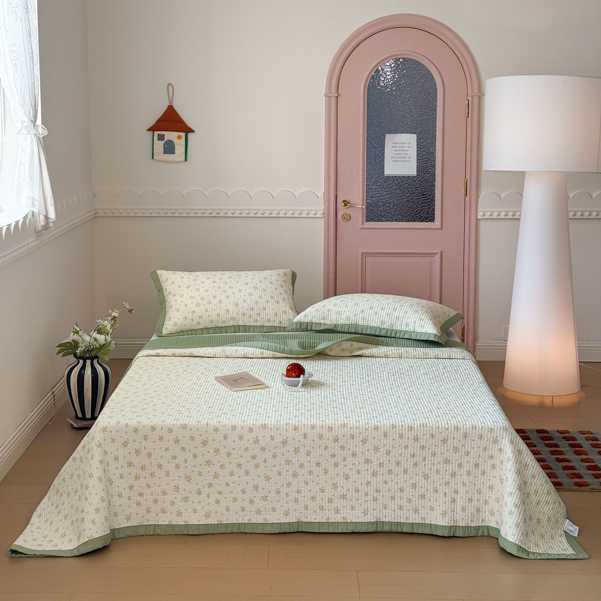 91家纺网 家纺一手货源 找家纺 床盖工厂店 2026春夏新款双面全棉床盖三件套 小月黄