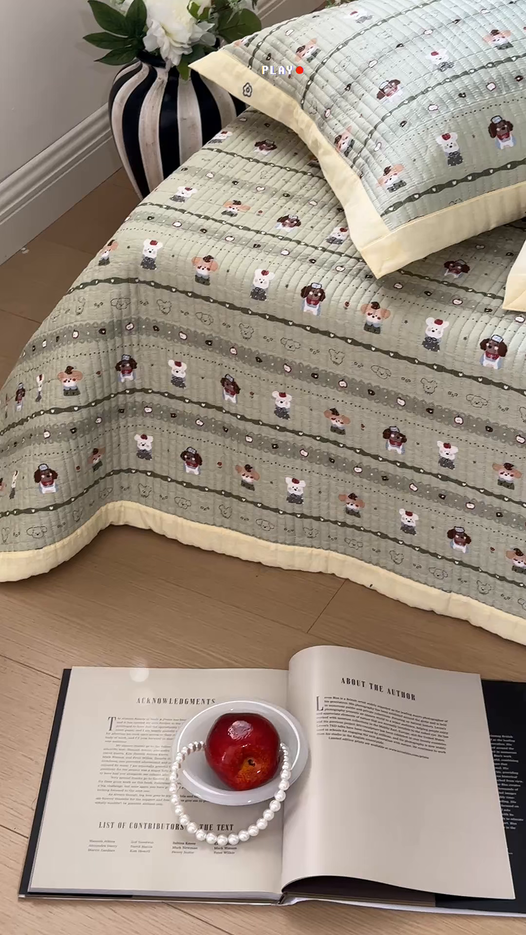 91家纺网 家纺一手货源 找家纺 床盖工厂店 2026春夏新款双面全棉床盖三件套 苹果小狗