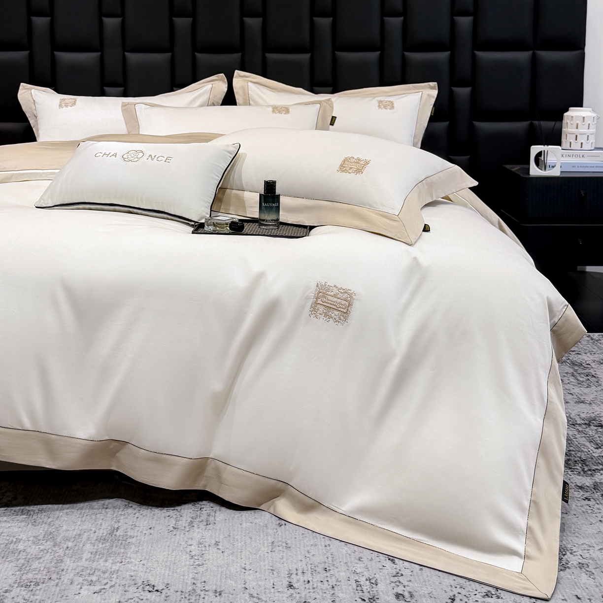 91家纺网 家纺一手货源 找家纺 （总）莱势 2026新品A类100支全棉纯棉50x50s埃及贡缎长绒棉刺绣绣花四件套高端礼盒-仙本娜