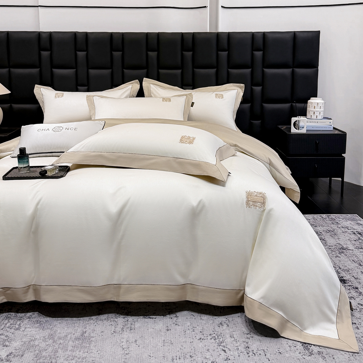 91家纺网 家纺一手货源 找家纺 （总）莱势 2026新品A类100支全棉纯棉50x50s埃及贡缎长绒棉刺绣绣花四件套高端礼盒-仙本娜