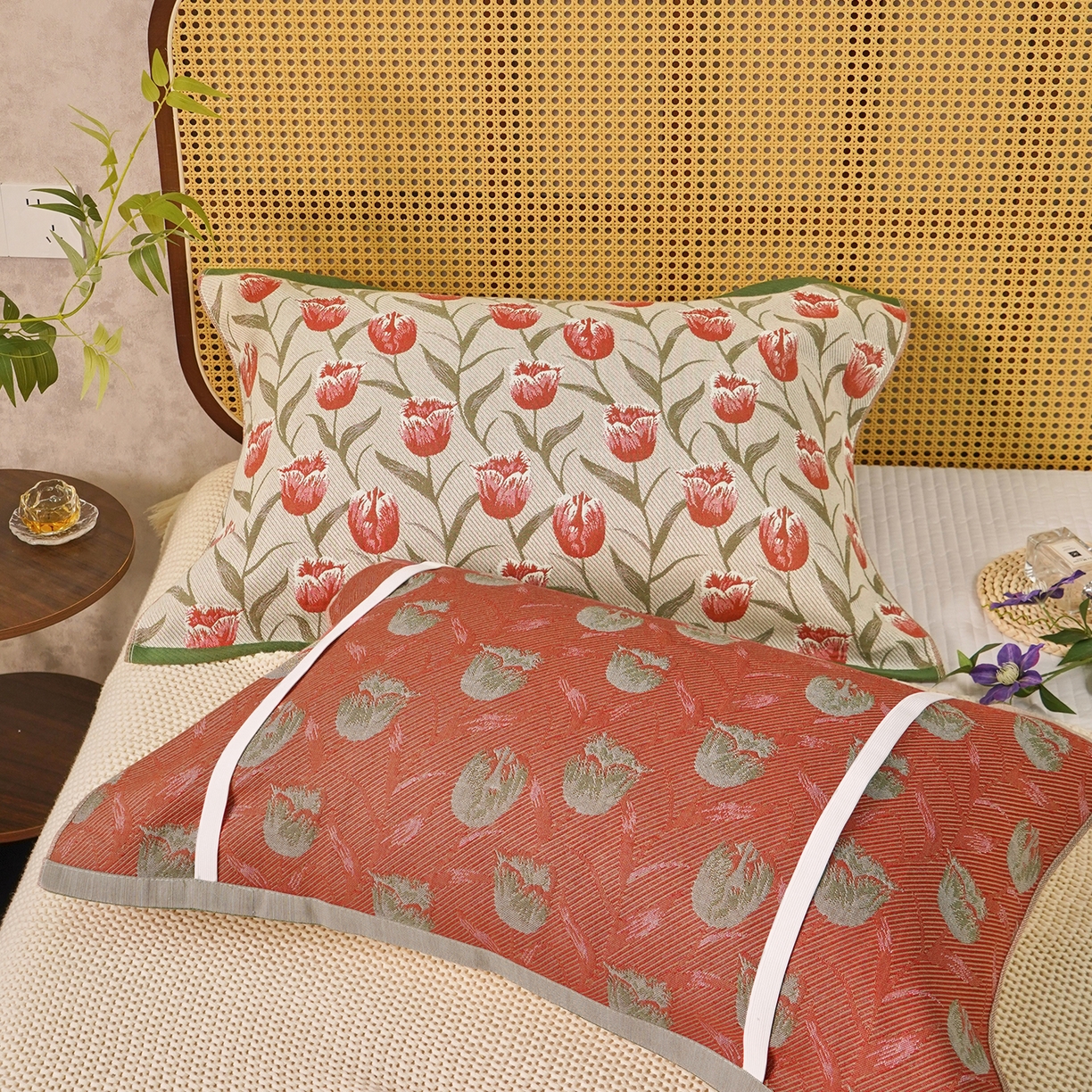 91家纺网 家纺一手货源 找家纺 （总）棠薇家纺 2026新款绑带款枕巾全棉纯棉四层斜纹纱布枕巾  防滑防脱落纯棉枕头巾