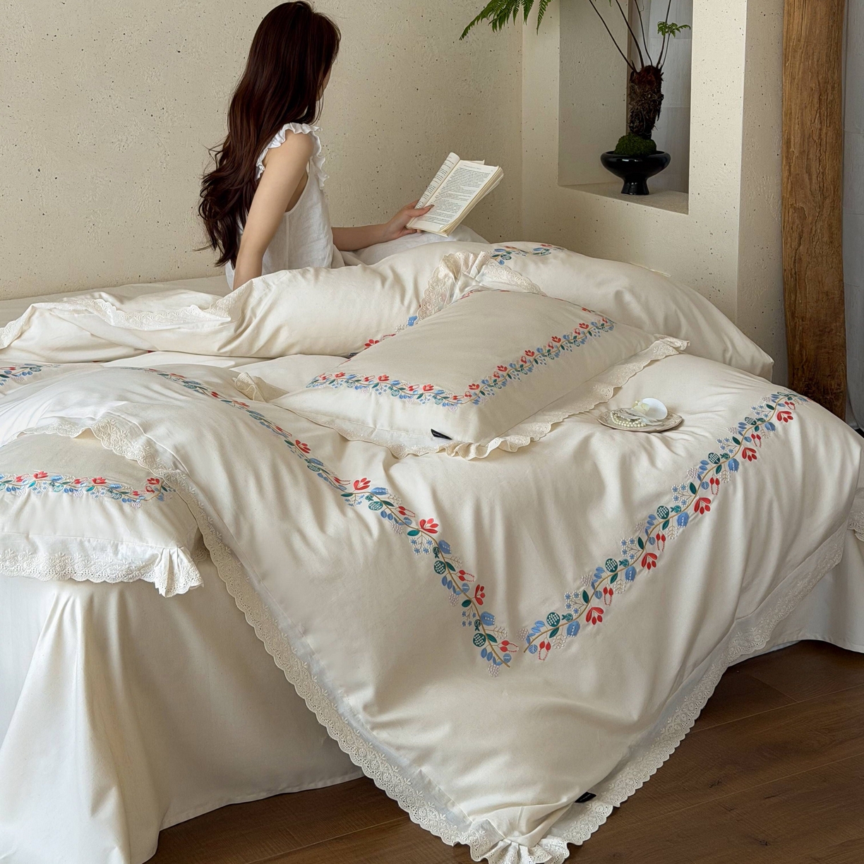 91家纺网 家纺一手货源 找家纺 （总）觅糖家纺 2026春夏新款刺绣棉麻贡缎系列四件套