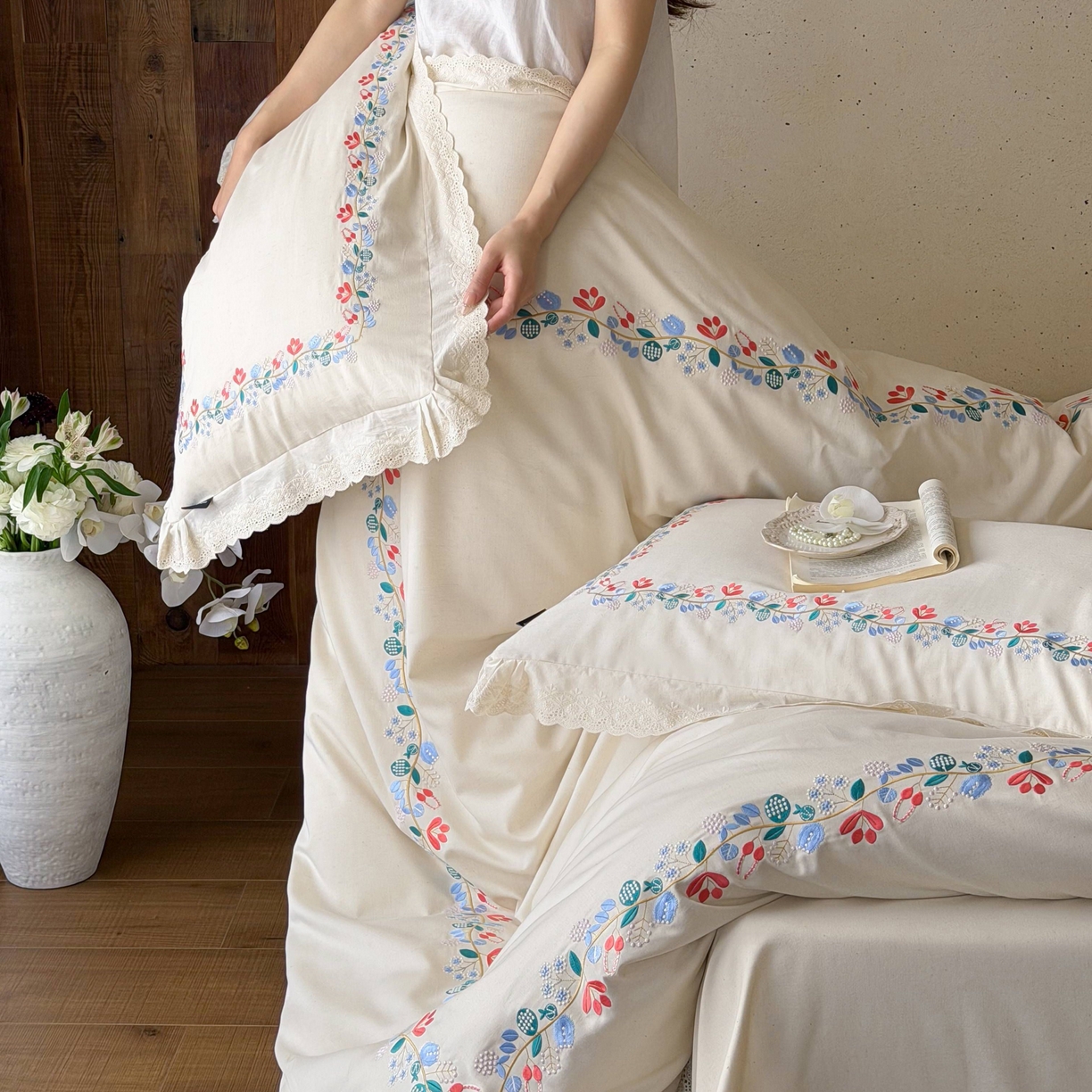 91家纺网 家纺一手货源 找家纺 （总）觅糖家纺 2026春夏新款刺绣棉麻贡缎系列四件套