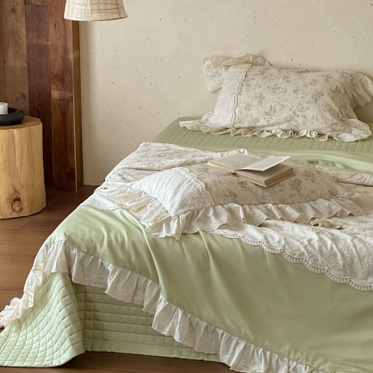 91家纺网 家纺一手货源 找家纺 觅糖家纺 2026新款亚麻夏被绗缝四件套 烟雨青墨