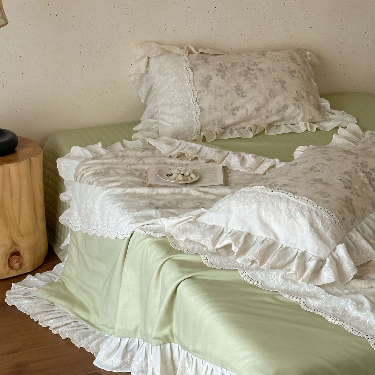 91家纺网 家纺一手货源 找家纺 觅糖家纺 2026新款亚麻夏被绗缝四件套 烟雨青墨