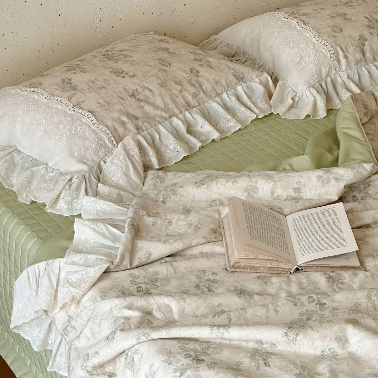 91家纺网 家纺一手货源 找家纺 觅糖家纺 2026新款亚麻夏被绗缝四件套 烟雨青墨