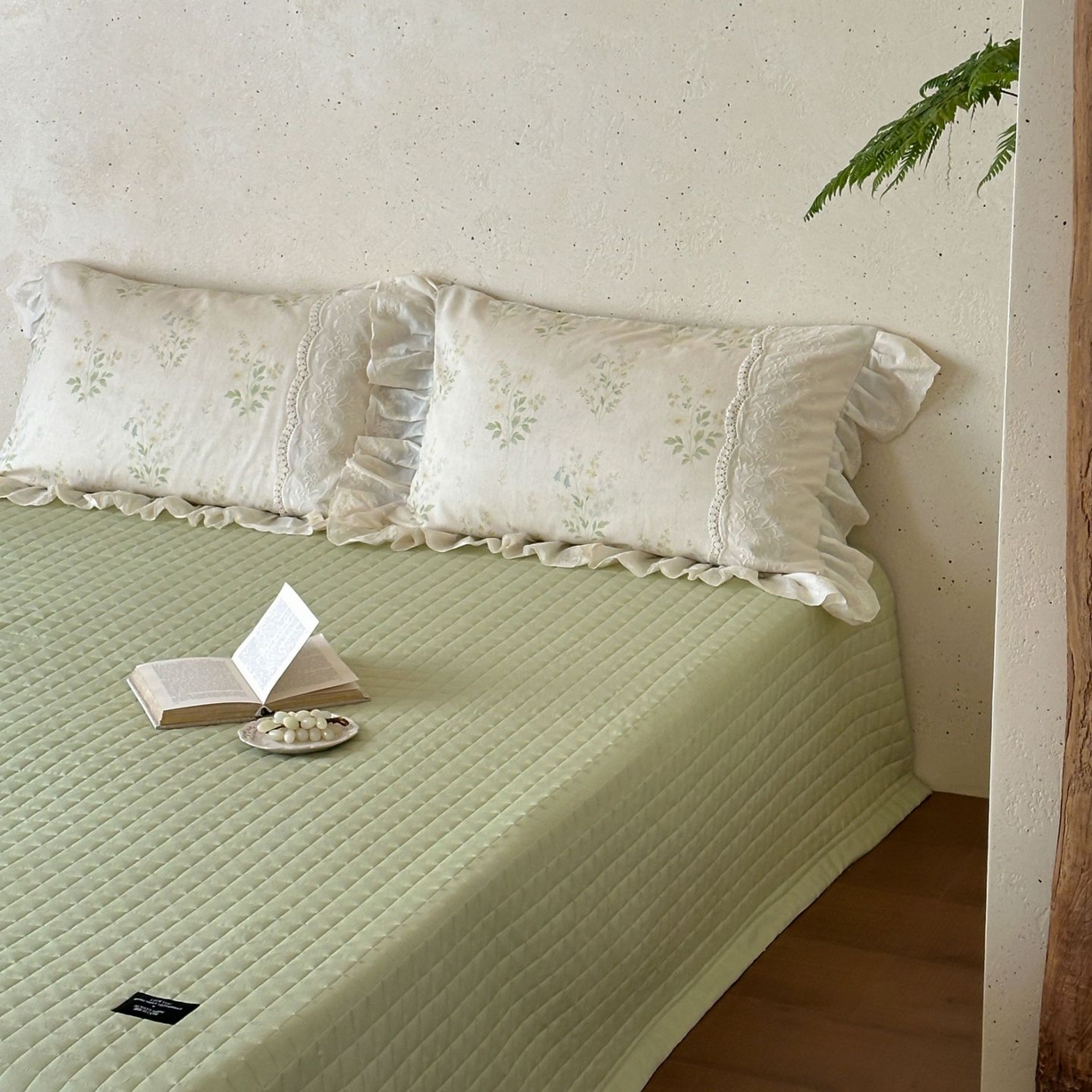 91家纺网 家纺一手货源 找家纺 觅糖家纺 2026新款亚麻夏被绗缝四件套 森屿晚风