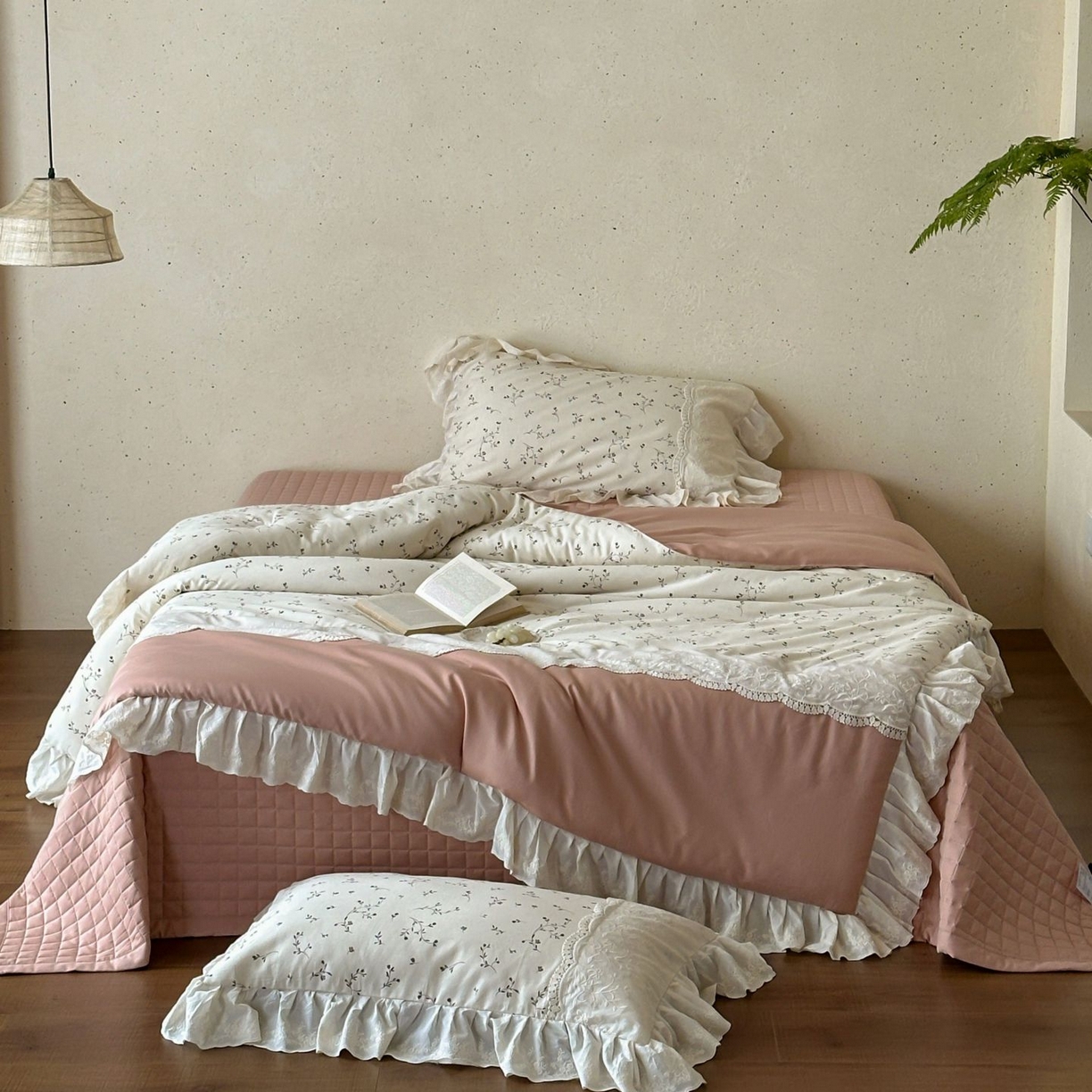 觅糖家纺 2026新款亚麻夏被绗缝四件套 踏雪寻梅