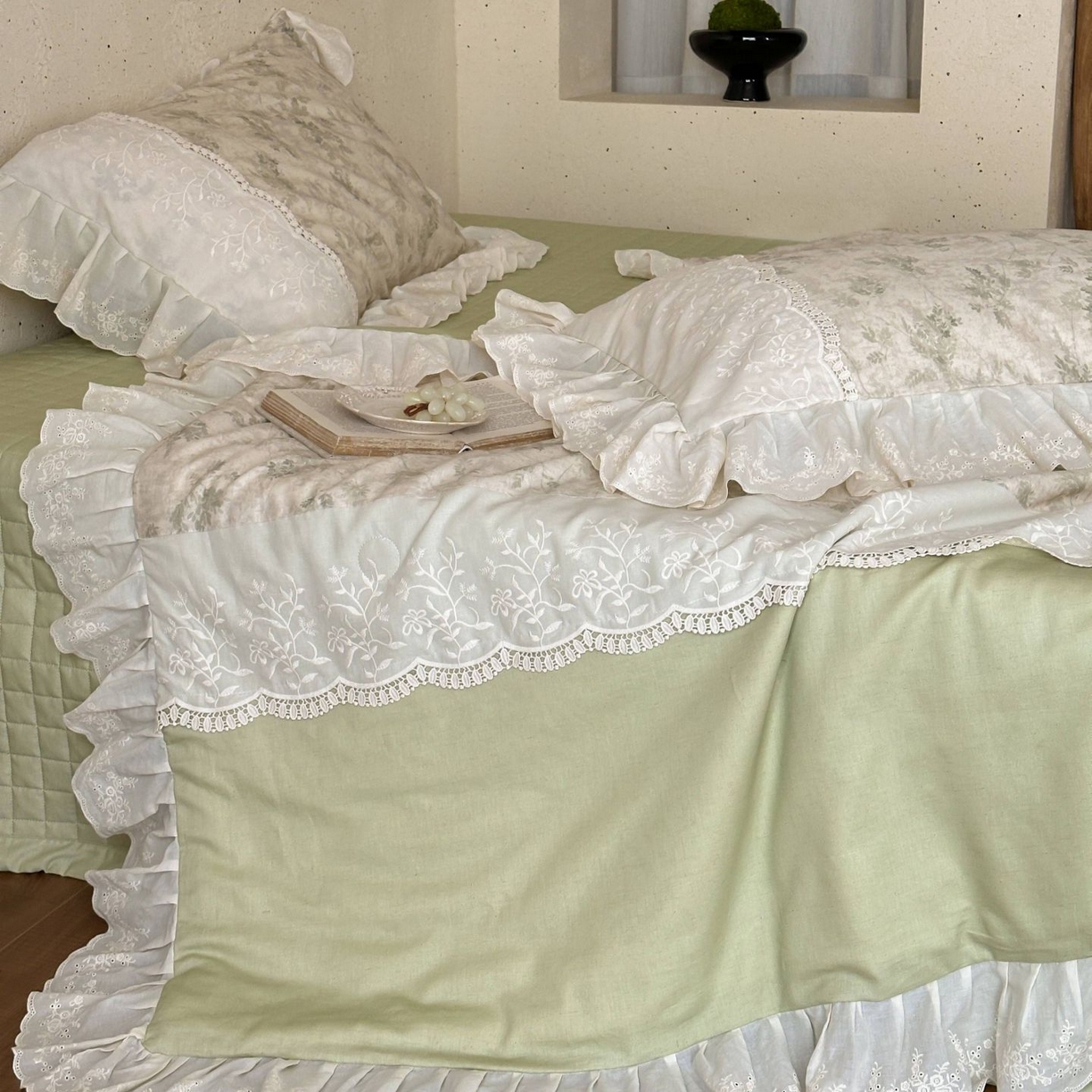 91家纺网 家纺一手货源 找家纺 觅糖家纺 2026新款亚麻夏被绗缝四件套 烟雨青墨