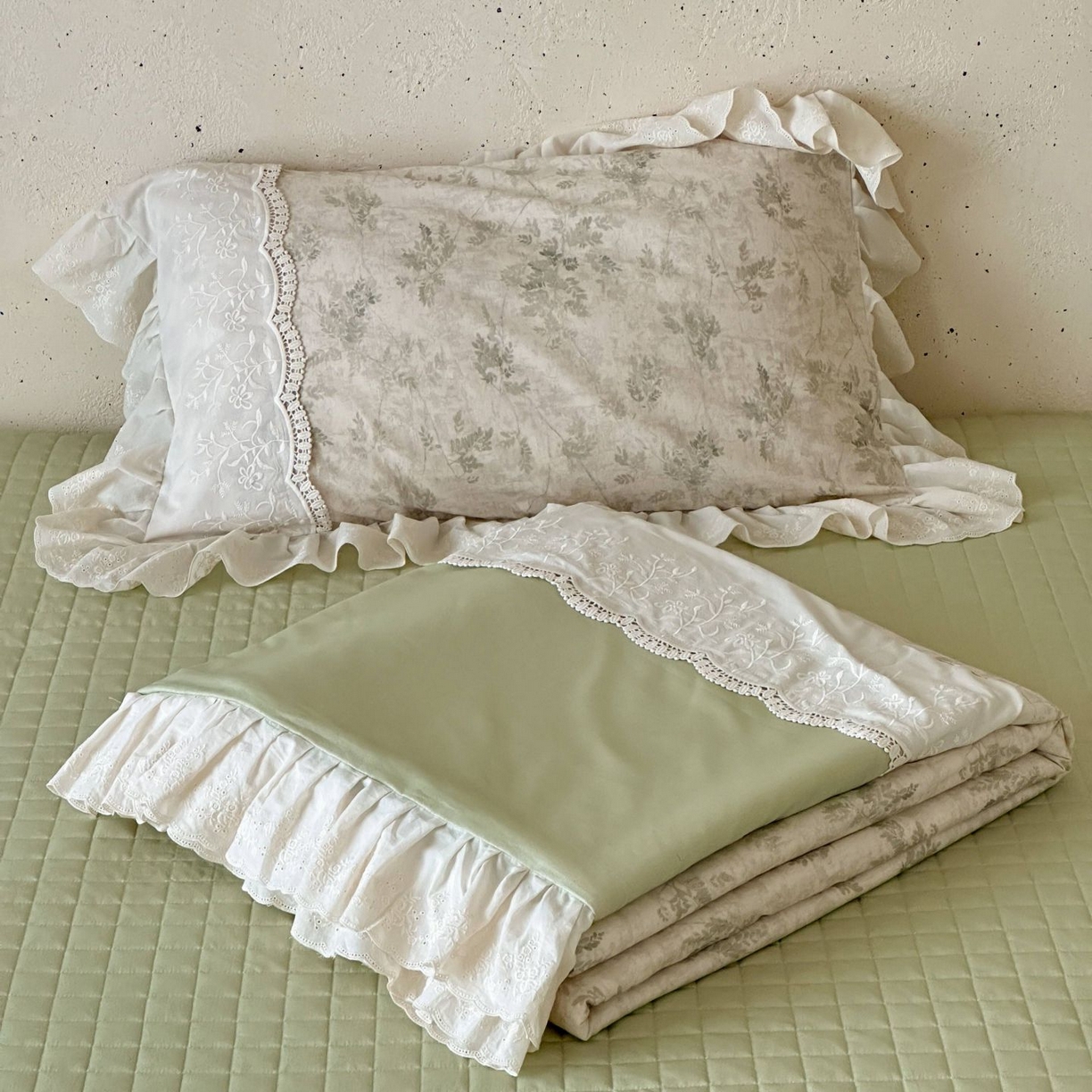 91家纺网 家纺一手货源 找家纺 觅糖家纺 2026新款亚麻夏被绗缝四件套 烟雨青墨