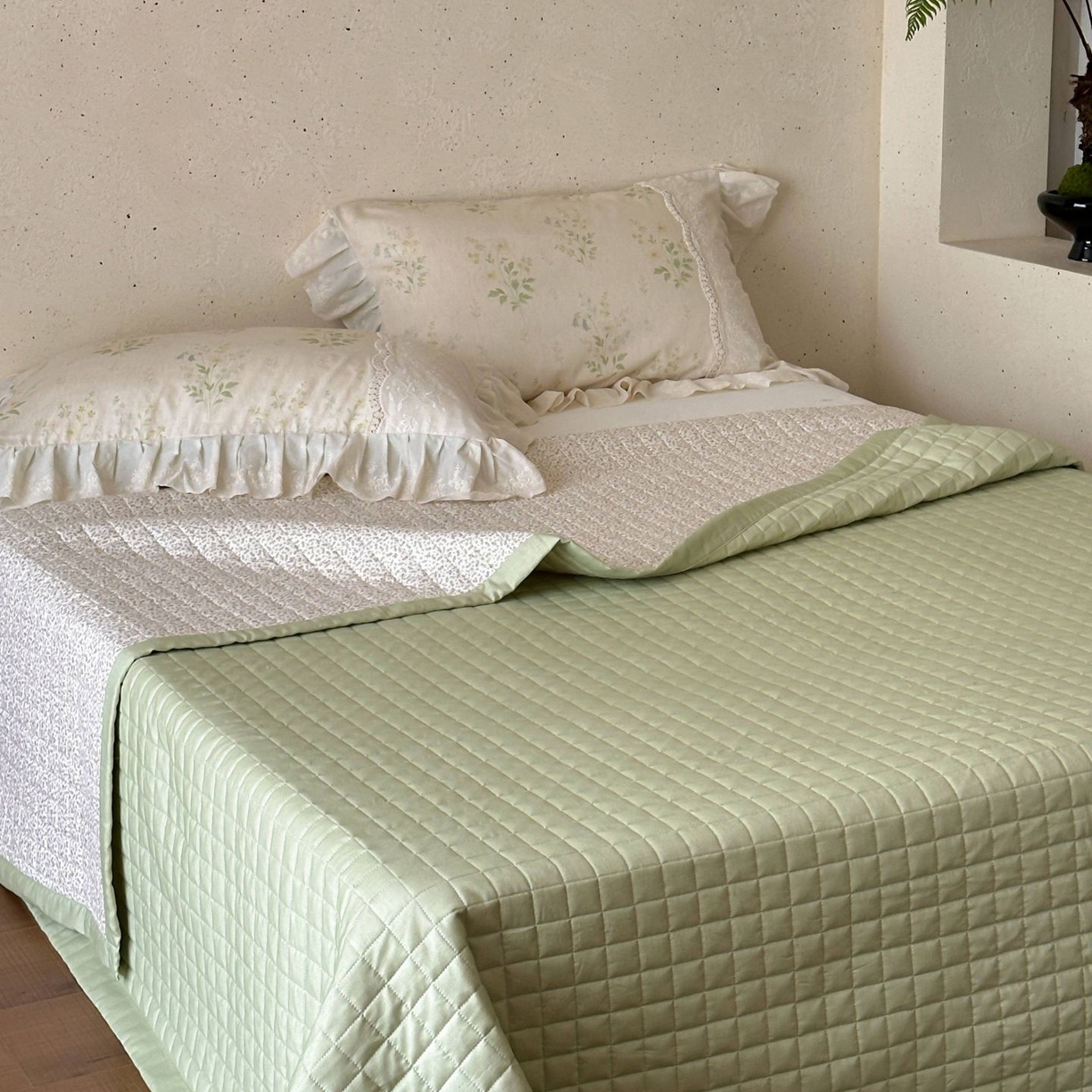 91家纺网 家纺一手货源 找家纺 觅糖家纺 2026新款亚麻夏被绗缝四件套 森屿晚风