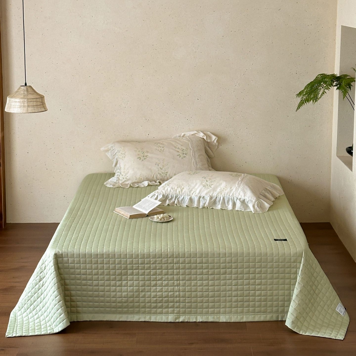 91家纺网 家纺一手货源 找家纺 觅糖家纺 2026新款亚麻夏被绗缝四件套 森屿晚风