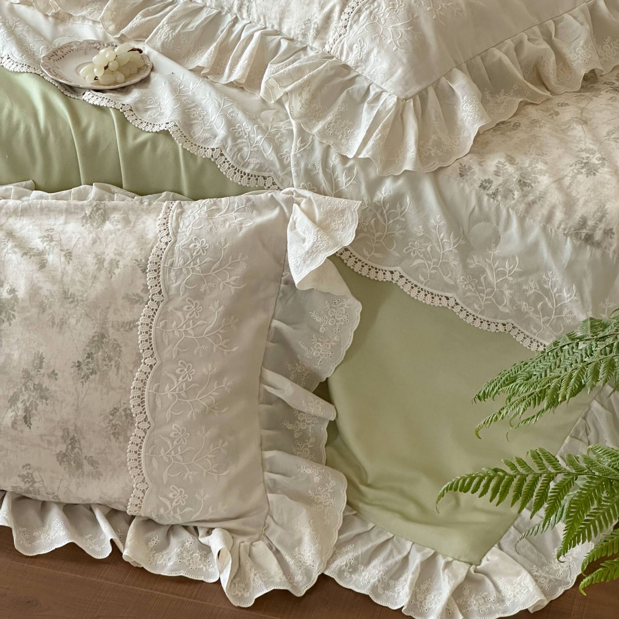 91家纺网 家纺一手货源 找家纺 觅糖家纺 2026新款亚麻夏被绗缝四件套 烟雨青墨