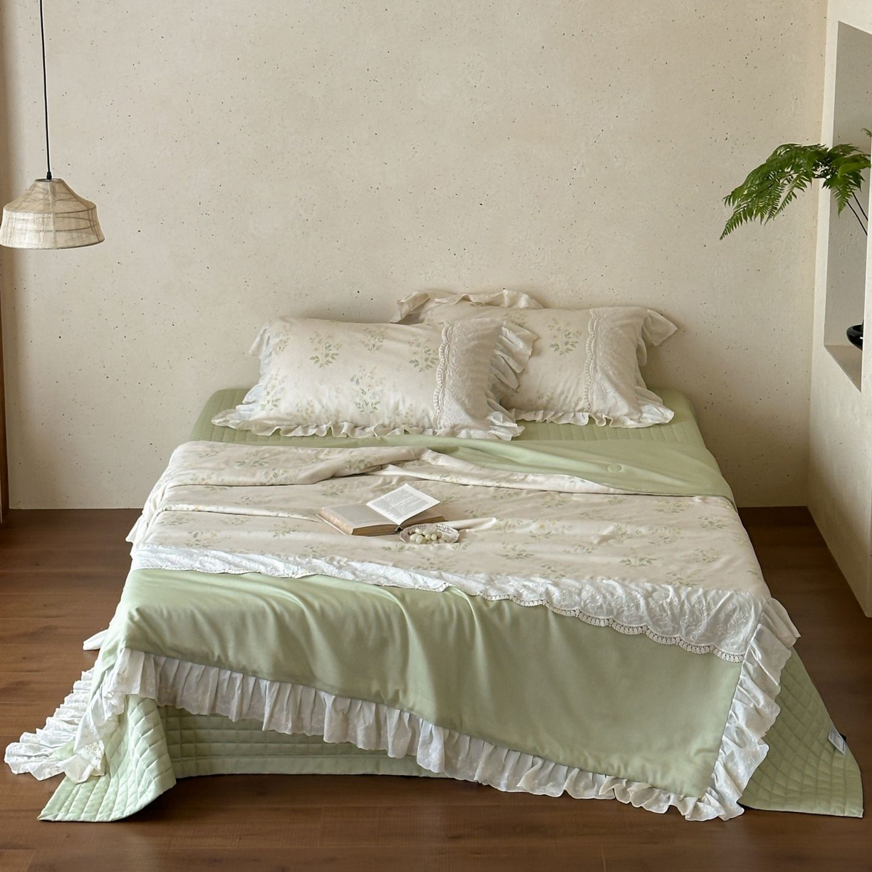 91家纺网 家纺一手货源 找家纺 觅糖家纺 2026新款亚麻夏被绗缝四件套 森屿晚风